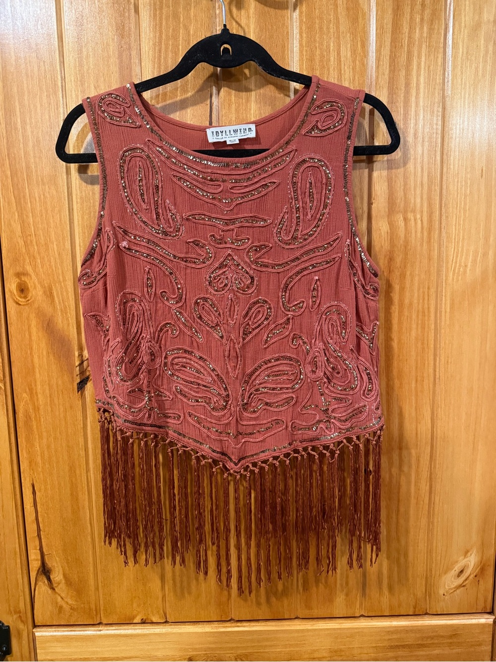 Idyllwind Beaded Fringe Tank Top in Rust
